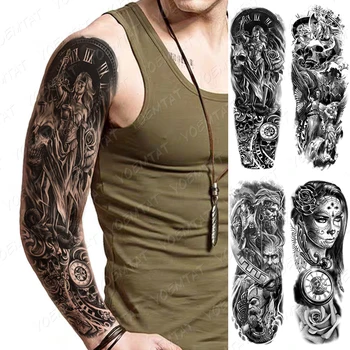 Ūdensnecaurlaidīgus Pagaidu Pilnas Rokas Tetovējumu Uzlīmes Grieķu Dieviete, Zeva Jūras Dievs Galvaskausa Flash Tetovējumi Cilvēks Body Art Viltus Piedurknēm Tatto Sievietēm