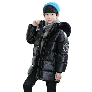 Bērniem zēnu ziemas kapuci polsterēta jaka ar kažokādas apkakli jaunu biezs mētelis Zhongda bērniem 6-12 gadiem