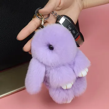 Sieviešu Keyring Cute Bunny Atslēgu Turētājs Pūkains Pompom Keychain Kažokādu Trušu Auto Soma Atslēgas Piekariņu Piederumi
