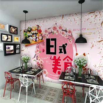 Karikatūra Japāņu Virtuve, Gourmet Cherry Blossom Rozā Fona Rūpniecības Dekori Tapetes, Sienas Suši Restorānā, tapešu 3D
