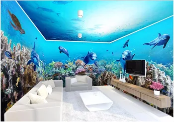 pasūtījuma sienu foto 3d tapetes Zemūdens pasaules delfīnu tēma telpu, pilnu māju fona 3d sienu gleznojumi tapetes, sienas 3 d