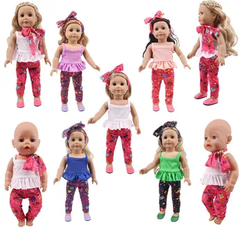 Leļļu Apģērbs 3Pcs/Komplekts Zīda/Galvas Stīpu+Veste+Bikses 18 Collu American Doll&43 Cm Born Lelle, Lai Paaudzes Bērnu, meiteņu Rotaļlietas