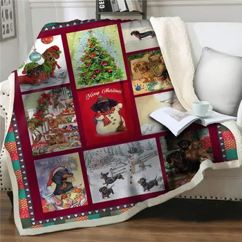 Ziemassvētku eglīte Iespiesti Segas Gulta dīvāns Karikatūra Dachshund Sherpa Segas Mest Plīša gultas Pārklāji Pet Gultas Segu Pasūtījuma