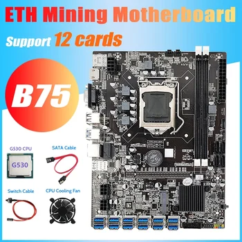 B75 ETH Miner Mātesplati 12 PCIE, Lai USB3.0+G530 CPU+Dzesēšanas Ventilators+Switch Kabelis+SATA Kabeli MSATA DDR3 LGA1155 Pamatplates