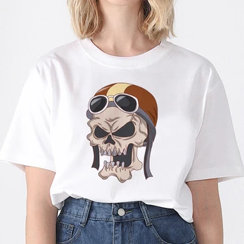 Zema Cena Ir 2021. Galvaskausi Iespiesti Vasaras Īss T-krekls Modes O-veida kakla Smieklīgi Soft Gadījuma T-krekls Gadījuma Pāris Sievietes, O-veida KAKLA T-krekls
