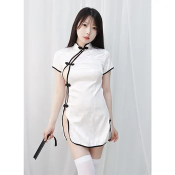 Ķīniešu Tradicionālā Kleita Balta, Seksīga Apakšveļa Cheongsam Sieviešu Dzimuma Erotiska Eksotisko Tērpu