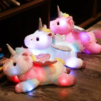 38cm Radošo iedegas LED Pildījumu Unicorn Plīša Rotaļlieta Karikatūra Dzīvnieku Formas Kvēlojošs Ziemassvētkiem, Jauno Gadu, Dzimšanas dienas Dāvanas Bērniem