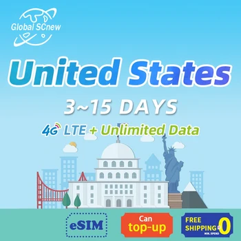 ASV SIM Kartes 4G LTE ātrgaitas Datu, Neierobežots Datu 1-10 dienu laikā Atbalstu Amerikas savienotās Valstis eSIM Maxis