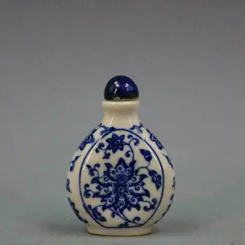 Ķīnas Zilā un Baltā Porcelāna Qing Kangxi Lotus Dizaina Šņaucamā tabaka Pudeli 2.44 collu