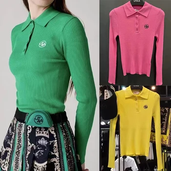Golfa Apģērbs Sieviešu Slim Samazina Vecuma Gadījuma Spilgtu Krāsu Trikotāža Modes Universāls Balināšanas Sporta Džemperis ar garām Piedurknēm