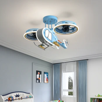 Jaunais LED Griestu Ventilatori ar Gaismas par Baby room zēni Meitenes guļamistaba Karikatūra Lidmašīnas Griestu ventilators lampas Bērnudārza klasē