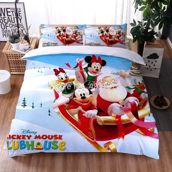 Disney Mickey Mouse Minnie Duvet Cover Set Karikatūra Ziemassvētku Gultasveļa Ziemassvētki Karaliene, Karalis Izmēra Gultas, noteikti Zēns, Meitene Mājās