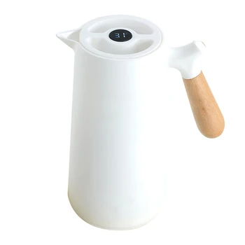 1L Siltuma Carafe Anti Drop Vakuuma Izolētas Tējas Maisītājs Koka Rokturi Mājās Lielas Ietilpības Smart Izolācijas Pot