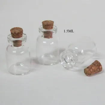 100 x 1,5 ml Mini Stikla Parauga Mēģeni 1.5 kp Maza Skaidrs, Pudele ar Koka, Korķa Mīksto Korķa Aizbāzni Stikla Pudelīte 16*24*6mm Konteineru