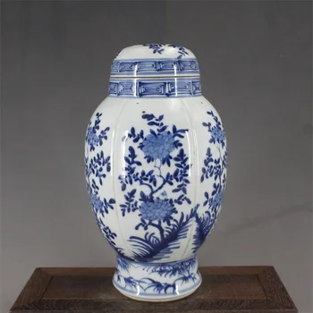 Antīko QingDynasty porcelāna podu,Zils un balts zieds vāzē,Puses glezniecību, amatniecību,Apdare, Savākšana,Bezmaksas piegāde