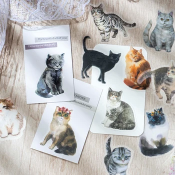 30packs vairumtirdzniecības 6 veidu kaķis rokas kontu DIY materiāls dekoratīvās uzlīmes, kancelejas preces, dzīvnieku Albums uzlīmes kawaii gudrs