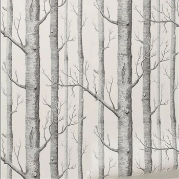 beibehang Bērza Koka modelis neaustu mežā tapetes roll mūsdienu dizaineru wallcovering melnā un baltā tapetes dzīvojamā istabā