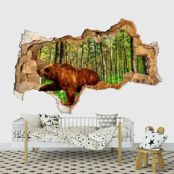 3D Lācis Sienas Decal 3D Meža Dzīvnieku Decal Caurumu siena uzlīme Zemniecisks Sienas Dekori Vinila Decal 3D Sienas Uzlīmes Noņemamas par Nur