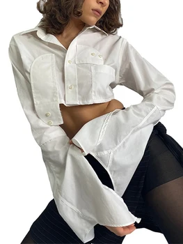 SEZONAS Rudens Sexy Pogu Nelegālo T-krekls Sievietēm Jaunu Karstā Savukārt Apkakli, garām Piedurknēm Izdilis Crop Topi Streetwear Apģērbs ASTS85688