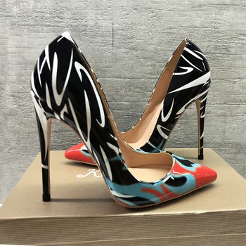 Bezmaksas piegāde modes sieviešu sūkņi Casua zebra lakādas iespiesti norādīja toe augstiem papēžiem kurpes 12cm 10cm 8cm Duncis