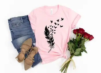 Spalvu Putni Drukāt Rozā Tshirt Sieviešu Vasaras Modes Topi T Krekls Femme Harajuku Kawaii Apģērbu Ar Īsām Piedurknēm T-Krekls Sieviešu