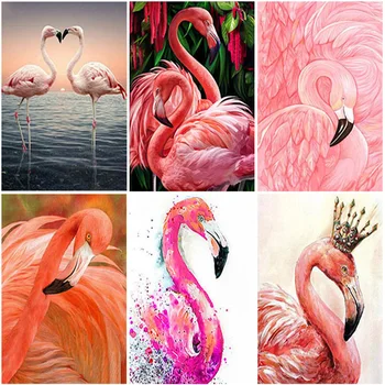 5D DIY Dimanta Krāsošana Flamingo Pilnu Kvadrātveida, Apaļas Sveķu Dimanta Izšuvumi Dzīvniekiem Cross Stitch Roku darbs Mākslas Mājas Apdare