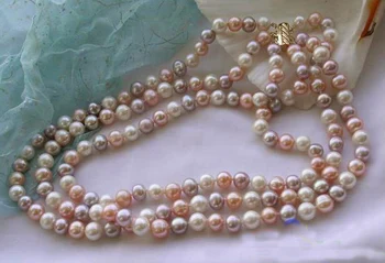 Unikālo Pērles juvelierizstrādājumu Veikalu 3row 10mm Multicolor Kārtas Saldūdens Pērļu Kaklarotu, Smalkas Rotaslietas Sievietēm Dāvanu