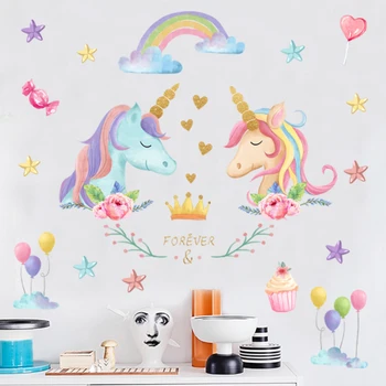 Jaunu unicorn varavīksnes apdare, sienas uzlīmes, viesistaba, guļamistaba, bērnu istaba dekorēšanas uzlīmes