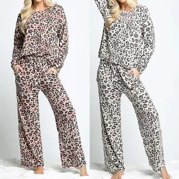 Pidžamas Ādai draudzīgu Zaudēt Leopards Drukāt Sievietēm Bāzes Slāņa Termiskā Apakšveļa Sleepwear Mājas Tērps Sieviešu Pidžamas 2-piece Set