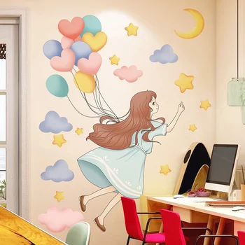 Karikatūra Meitene Baloni, Sienas Uzlīmes Bērnu Istabas, Bērnu Guļamistaba Dekorēšana DIY Sienas Uzlīmes