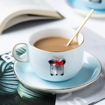 Tējas tase uzstādīt mīļotājiem ūdens kausa radošo izsmalcinātu cute karikatūra kausa pēcpusdienā Eiropas stila mājas kafijas tasi keramikas tējas tase
