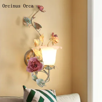Korejas Pastorālo Ziedu Sienas Lampas, Dzīvojamās Istabas, Koridora Gultas Lampa Eiropas Romantiska LED Rozā Rožu Sienas Lampas