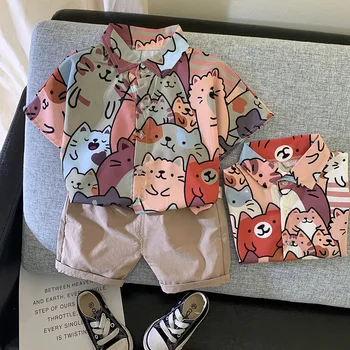 0-54 Bērniem, Baby Boy Apģērbs Vasaras Karikatūra Izdrukāt Komplekti 2gab Īsām Piedurknēm T-Krekls+Šorti Bērnu Zēns Pludmalē Valkāt Apģērbu 2Styles