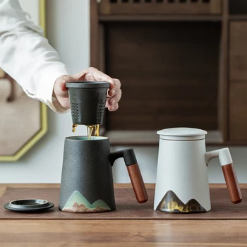 Kalnu dizains keramikas tējas krūzes ar filtru, keramikas kafijas tasi ķīniešu tējas tase 400 ml