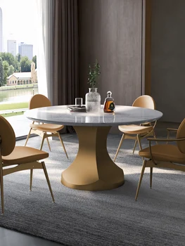 Marmora galda apaļā galda sadzīves vinilplašu nerūsējošā tērauda Ziemeļu gaismas luksusa galda un krēsla kombinācijā