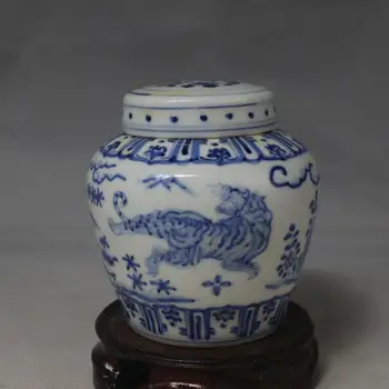 3 Antique MingDynasty porcelāna podu,Blue & white flowers tiger kannas,Rokām apgleznotas amatniecība,Kolekcija&Rota,Bezmaksas piegāde