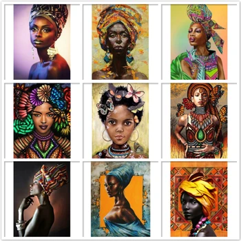 5D Dimanta Krāsošana Āfrikas Sieviete Cross Stitch Komplekti Dimanta Izšuvumi Pilna Urbt Mozaīkas Portrets Rhinestones Attēlu, Mājas Dekoru