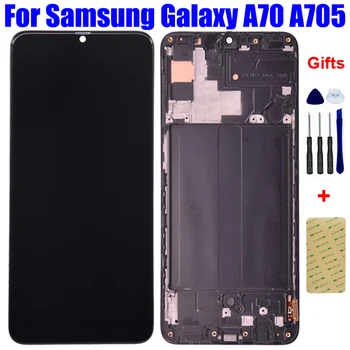 Samsung Galaxy A70 LCD A705 A705F SM-A705MN LCD Ekrānu Pantalla ar Touch Digitizer Sensora Paneļa Montāžas Rāmis