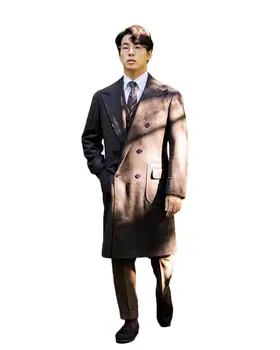 Vīriešu Vilnas Mēteli Vidēja Garuma Japānas Stila Bieza Plus Cietie divrindu V-Piedurknēm Jaka Gadījuma Modes Skaists Mētelis
