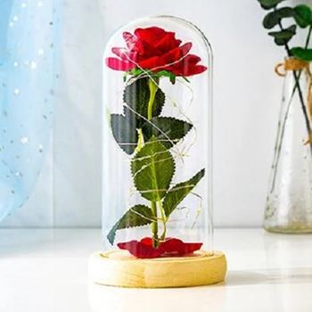 Mūžīgā Roze Stikla Kupola Dāvanas Viņa uz visiem Laikiem Rozes Zieds ar Led Gaismas, Koka Pamatni Dāvanas, Jubilejas, Kāzas Klāt