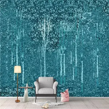 Sienas Dekors Blue Tapetes Dzīvojamā Istabā Mūsdienu Custom 3 d Sienu Gleznojumi Dzīvojamā Istaba Guļamistaba Abstract Darbvirsmas Meža Tapetes