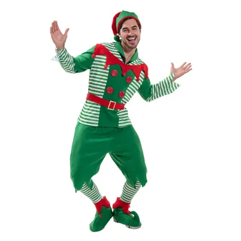 Pieaugušo MenGreen Elf Ziemassvētku Kostīms Santa Klaus Cosplay Jauno Gadu Drēbes Masku Puse Uzvalks