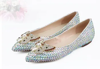 2018 Modes sieviešu dimantu kāzu kurpes Elegantas kristāla norādīja toe dzīvoklis kurpes EU35-41 izmēra BY498