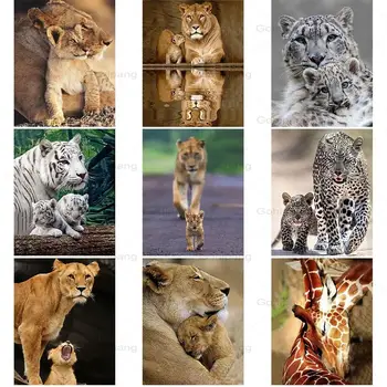 5D Dimanta Krāsošana Savvaļas Dzīvnieku Pilnu Kvadrātveida, Apaļas Cross Stitch Komplekts Mamma Mīlestība Tīģeris, Lauva, Sienu Mākslas Uzlīmju Mozaīkas Izšuvumi Dekori