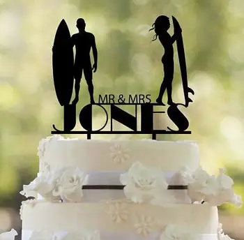 Personalizētas sērfotājiem pāris kāzu Akrila kūka toppers līgavas dušas iesaistīšanās puse rotājumi