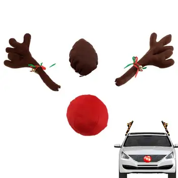 Ziemassvētku Ziemeļbriežu Ragi Automašīnas Ziemassvētku Auto Raga Un Rūdolfs Deguna Komplekts Ar Krāsainu Gaismu Viegli Uzstādīt Svētku Bagāžnieka