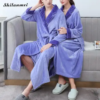 Pāris Stils Flaneļa Kreklu Ziemā Silts Kimono, halāti XXXL Sievietēm, Vīriešiem Soft Sabiezēt Drēbes Flaneļa Gadījuma Nightdress Homewear