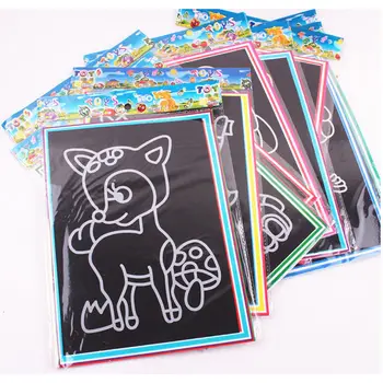 Bērni Bērniem 26.5 cm*19cm DIY Krāsains Gleznošanas Mācīšanas līdzekļi Scratch Papīra Burvju Krāsošana Papīrs ar Zīmējumu, Stick