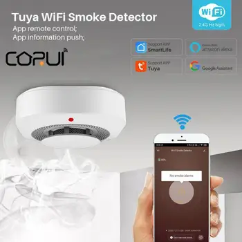 CORUI Wifi Tuya Smart Dūmu Detektora Sensors 90DB Smart Dzīves APP Ugunsdrošības Signalizācijas Dūmu Detektori Ugunsgrēka Mājās, Apsardzes Signalizācija