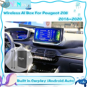 Android Qualcomm Bezvadu AI Rūtiņu Peugeot 208 2016-2020 Uzcelta Carplay Plug and Play Automašīnas Smart Box YouTube Video Netlix